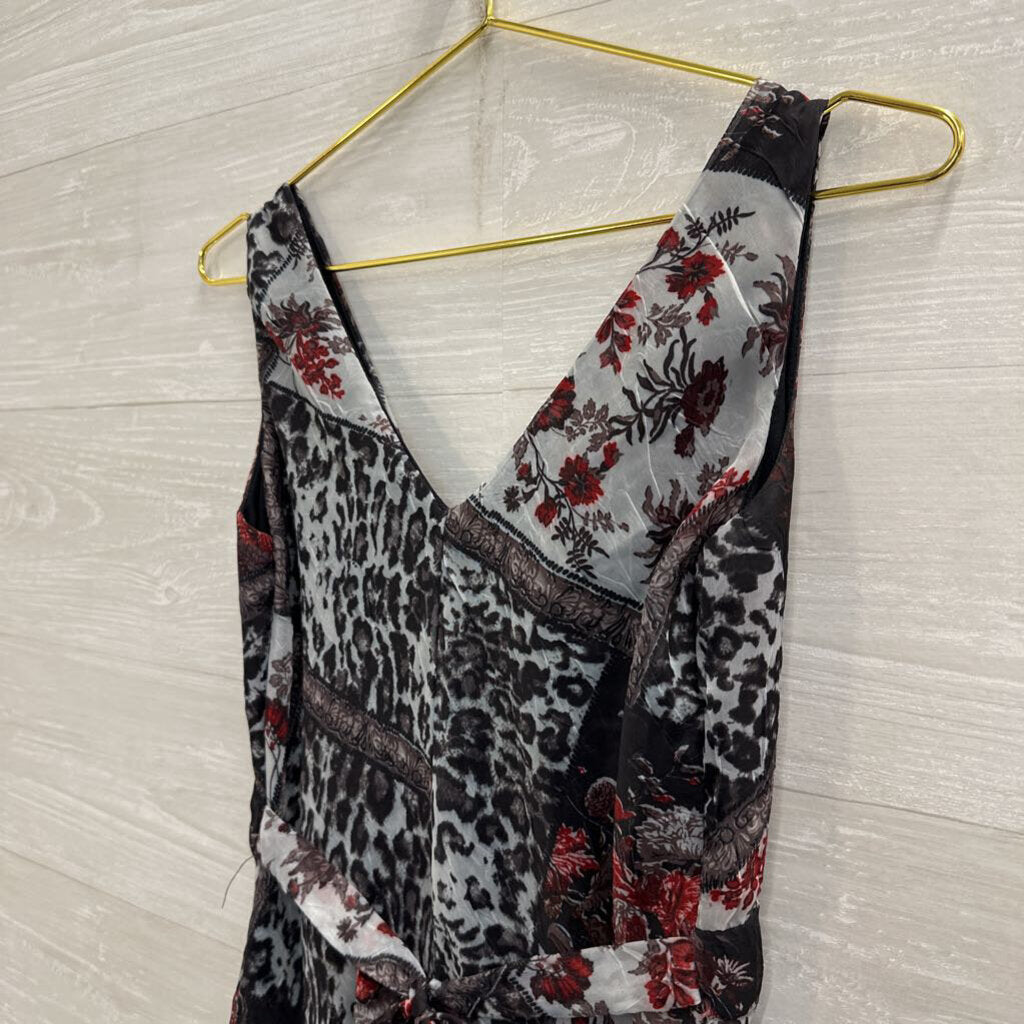 Zoey Beth Brown/ Blue/ Multi Print Sleeveless Maxi Dress Medium