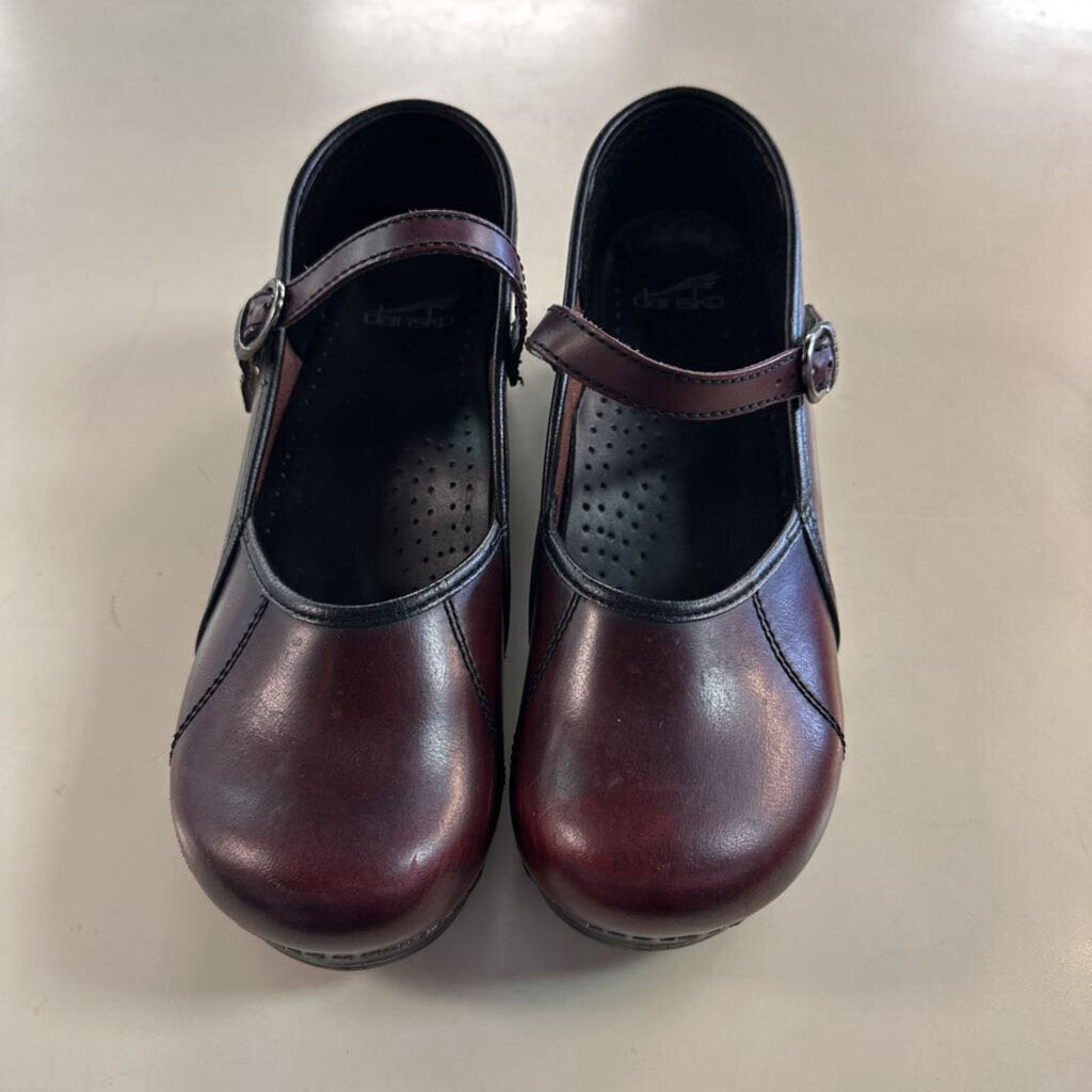 Dansko Burgundy Leather Marvelle Mary Jane Clogs 42