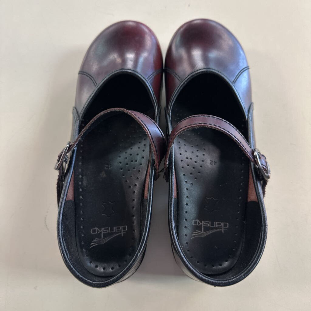 Dansko Burgundy Leather Marvelle Mary Jane Clogs 42