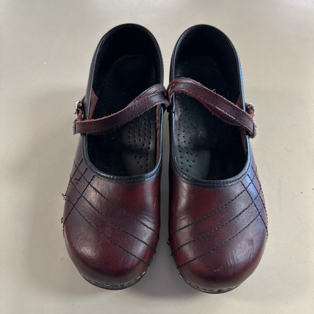 Sanita Burgundy Leather Claire Double Strap Mary Jane Clogs 41