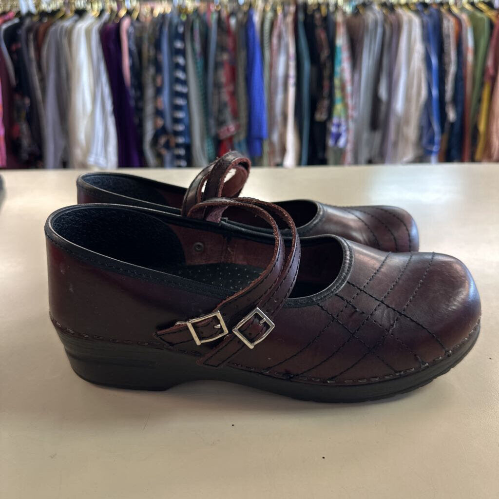 Sanita Burgundy Leather Claire Double Strap Mary Jane Clogs 41