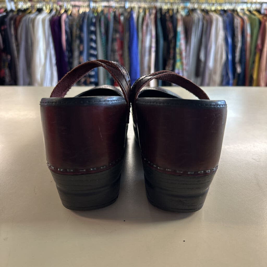 Sanita Burgundy Leather Claire Double Strap Mary Jane Clogs 41