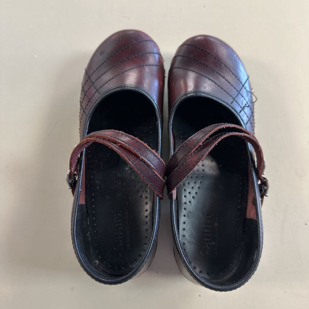 Sanita Burgundy Leather Claire Double Strap Mary Jane Clogs 41