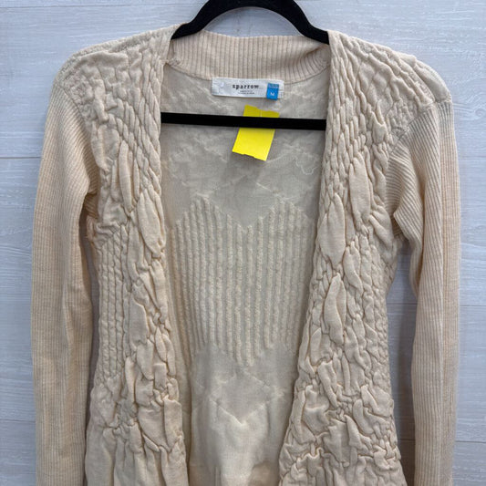 Sparrow Beige Textured Knit Open Front Sweater Medium