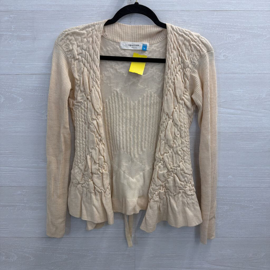 Sparrow Beige Textured Knit Open Front Sweater Medium