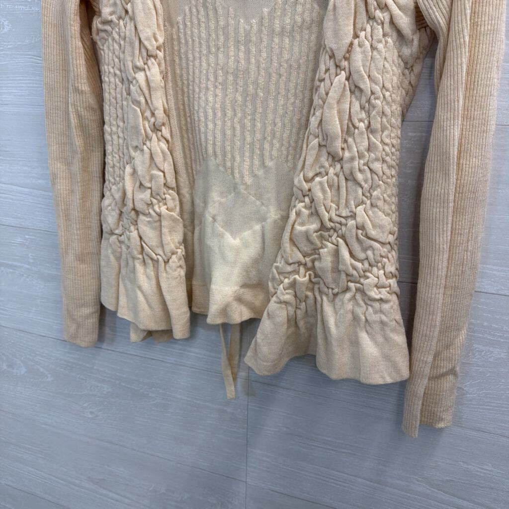 Sparrow Beige Textured Knit Open Front Sweater Medium