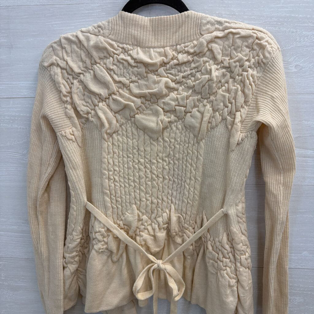 Sparrow Beige Textured Knit Open Front Sweater Medium