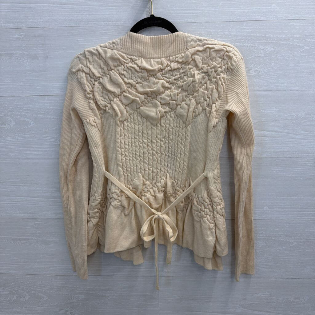 Sparrow Beige Textured Knit Open Front Sweater Medium