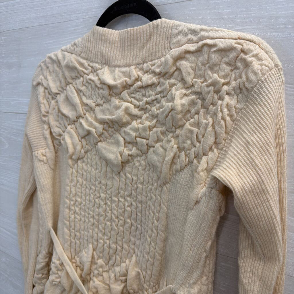 Sparrow Beige Textured Knit Open Front Sweater Medium