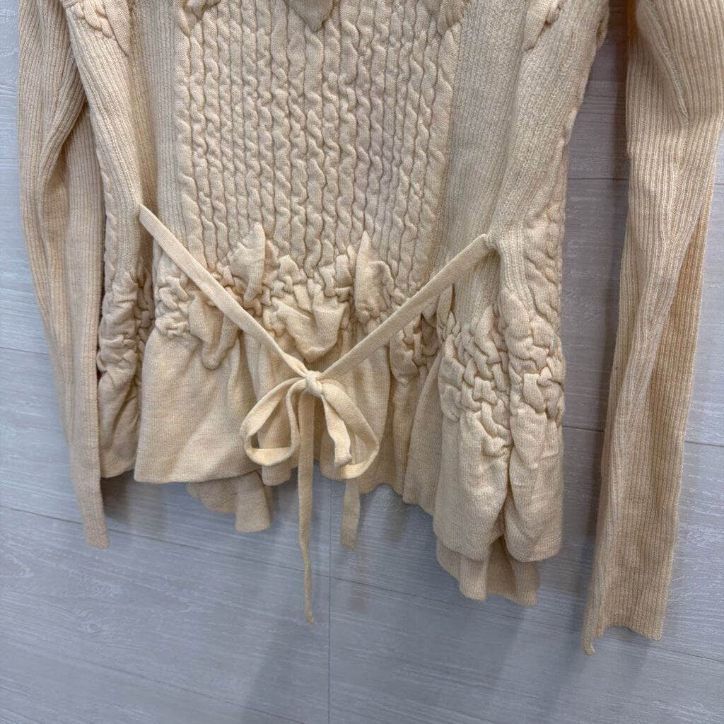 Sparrow Beige Textured Knit Open Front Sweater Medium