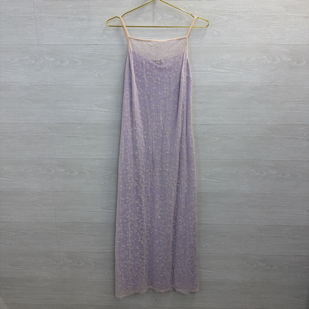 Vintage Up Front Purple/ White Layered Print Maxi Dress 13