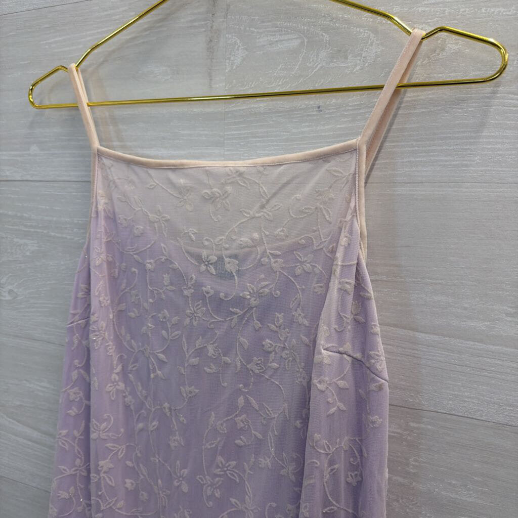Vintage Up Front Purple/ White Layered Print Maxi Dress 13