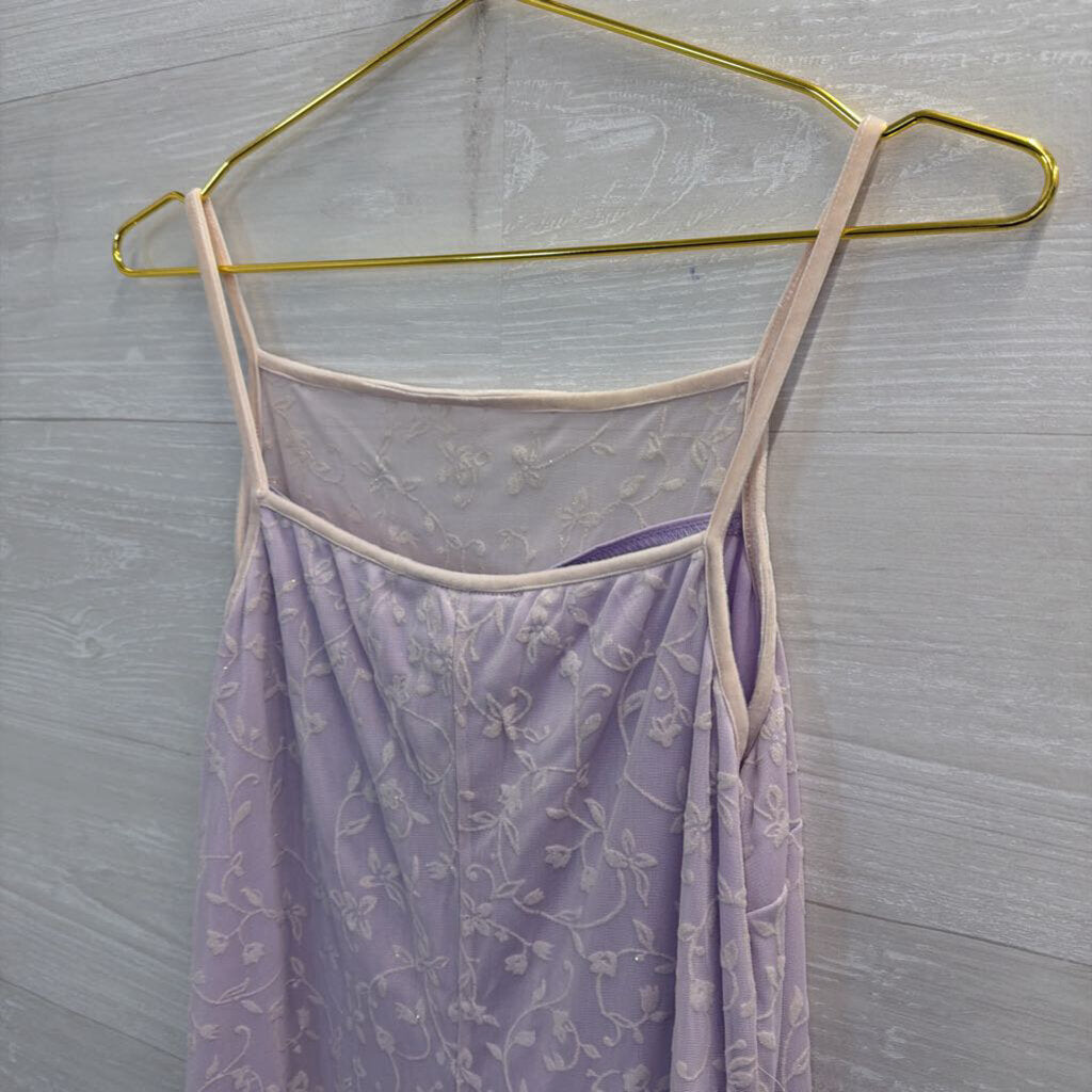Vintage Up Front Purple/ White Layered Print Maxi Dress 13