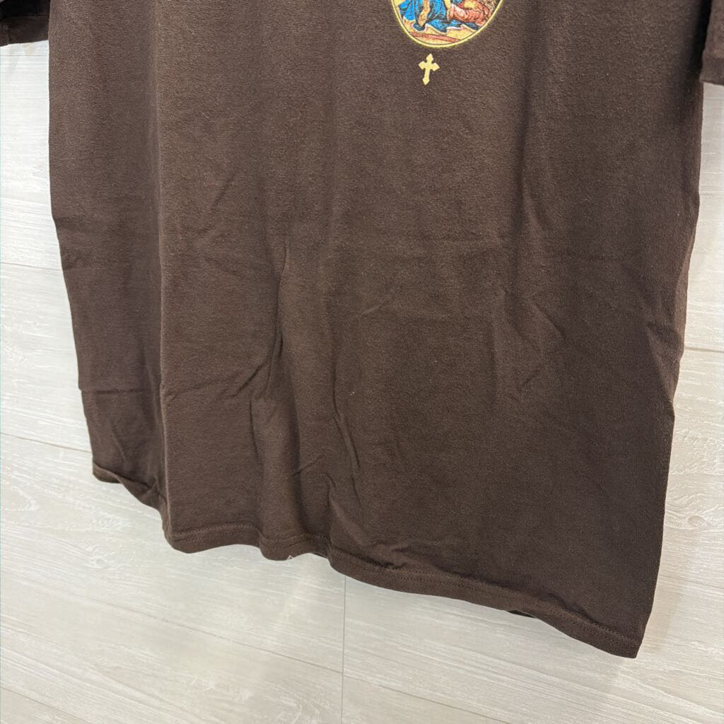 Popular Poison Brown/ Multi Love and Hate Short Sleeve Graphic Tee Large