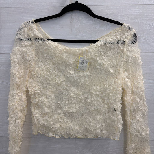 Cream Textured Lace Sheer Long Sleeve Top Medium