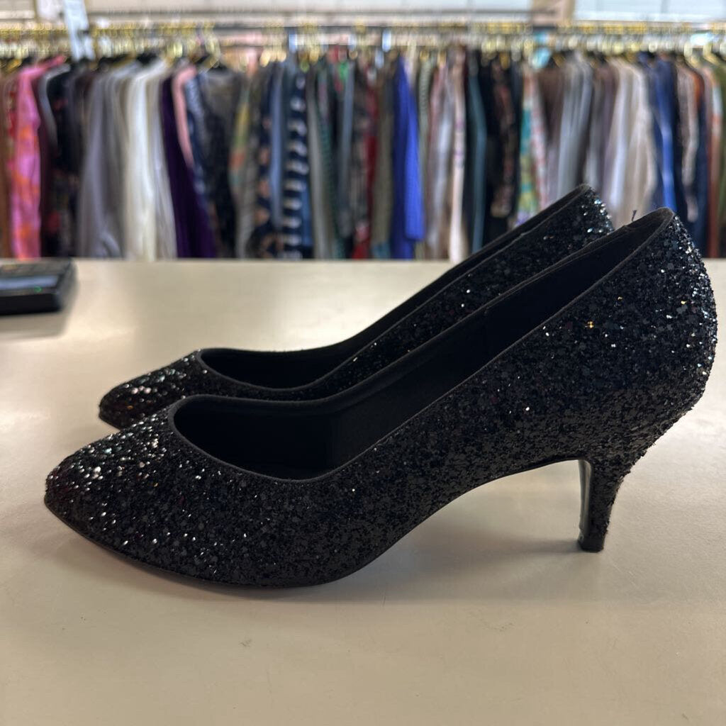 Nadine Black Glitter Pump Heels 8