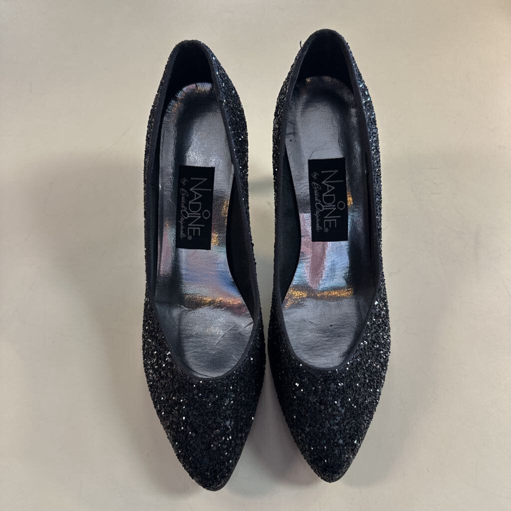 Nadine Black Glitter Pump Heels 8