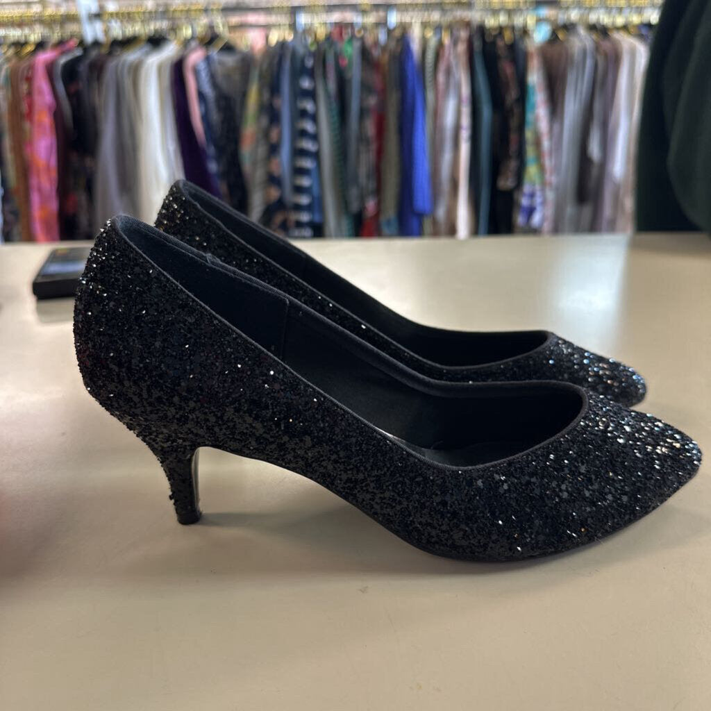 Nadine Black Glitter Pump Heels 8