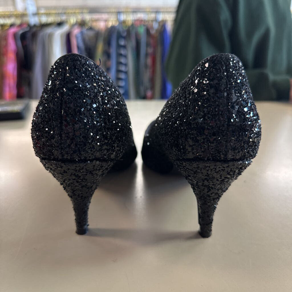 Nadine Black Glitter Pump Heels 8