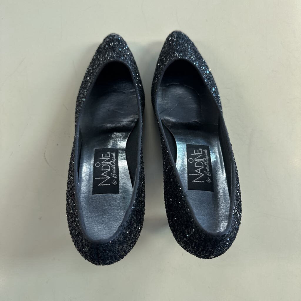 Nadine Black Glitter Pump Heels 8