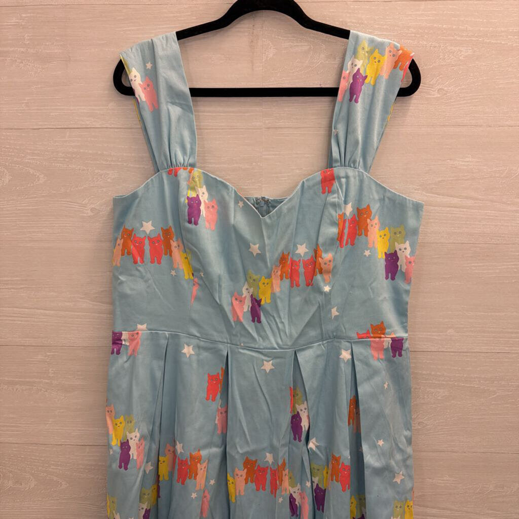 ModCloth X Collectif Blue/ Multi Cat Print Retro Dress Extra Large