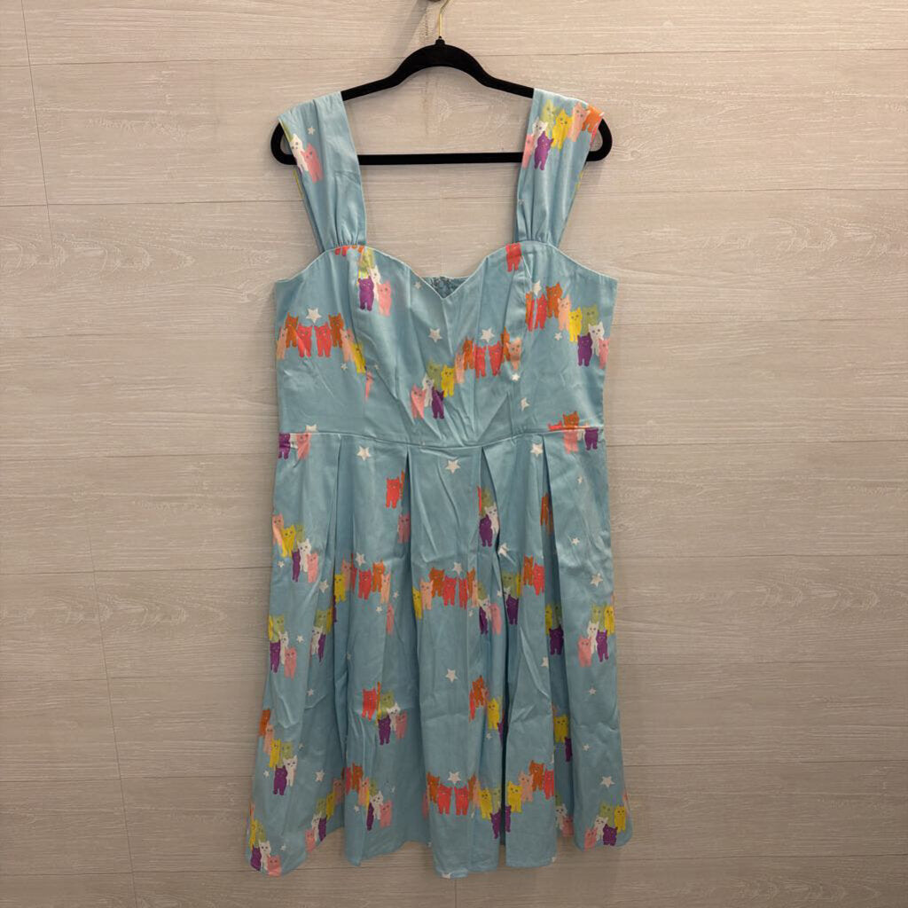 ModCloth X Collectif Blue/ Multi Cat Print Retro Dress Extra Large