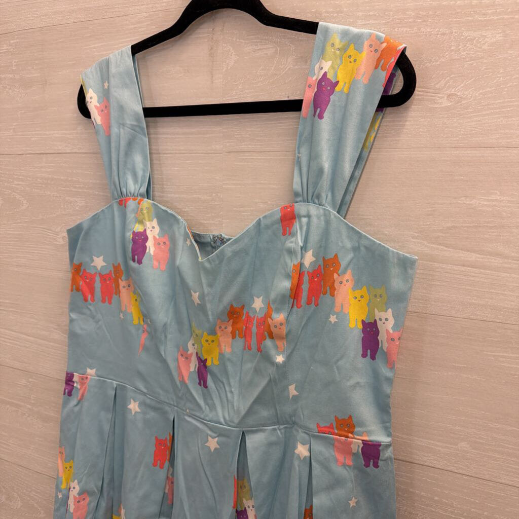 ModCloth X Collectif Blue/ Multi Cat Print Retro Dress Extra Large