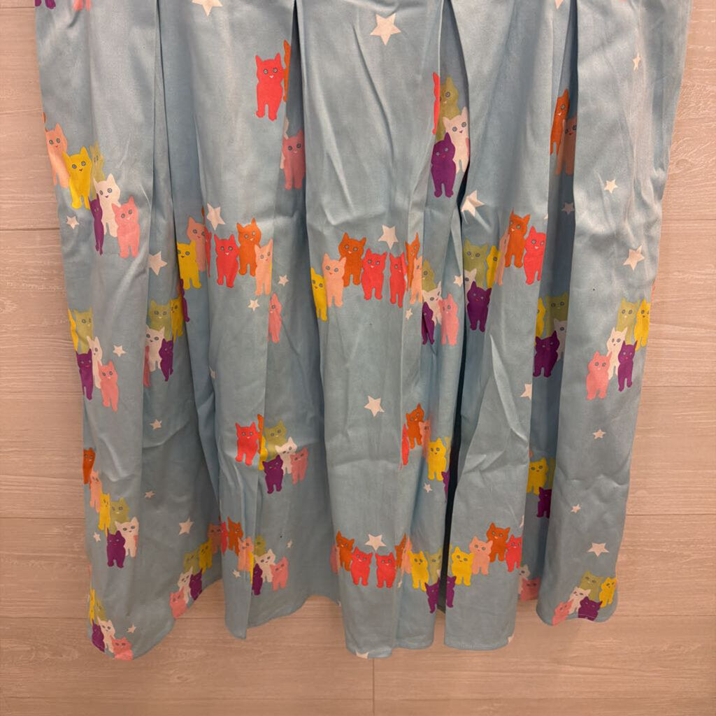 ModCloth X Collectif Blue/ Multi Cat Print Retro Dress Extra Large