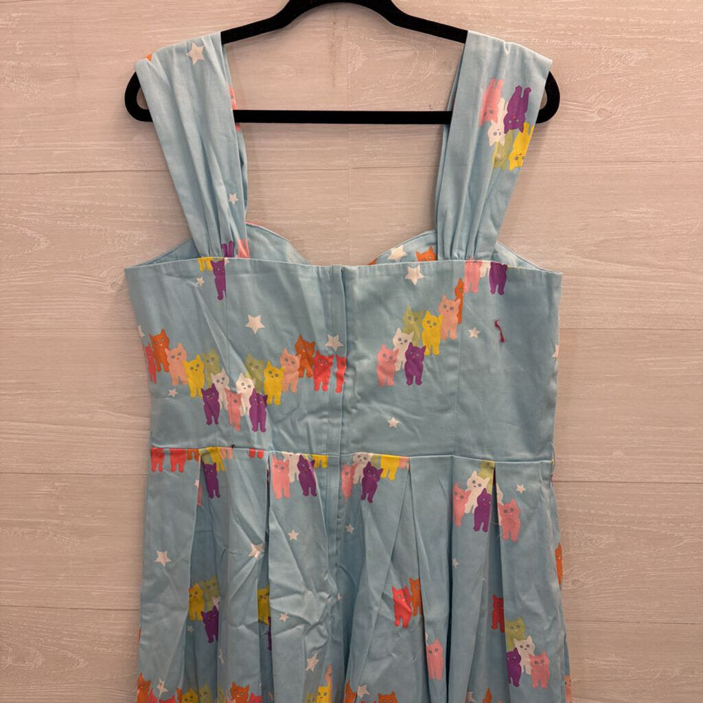 ModCloth X Collectif Blue/ Multi Cat Print Retro Dress Extra Large