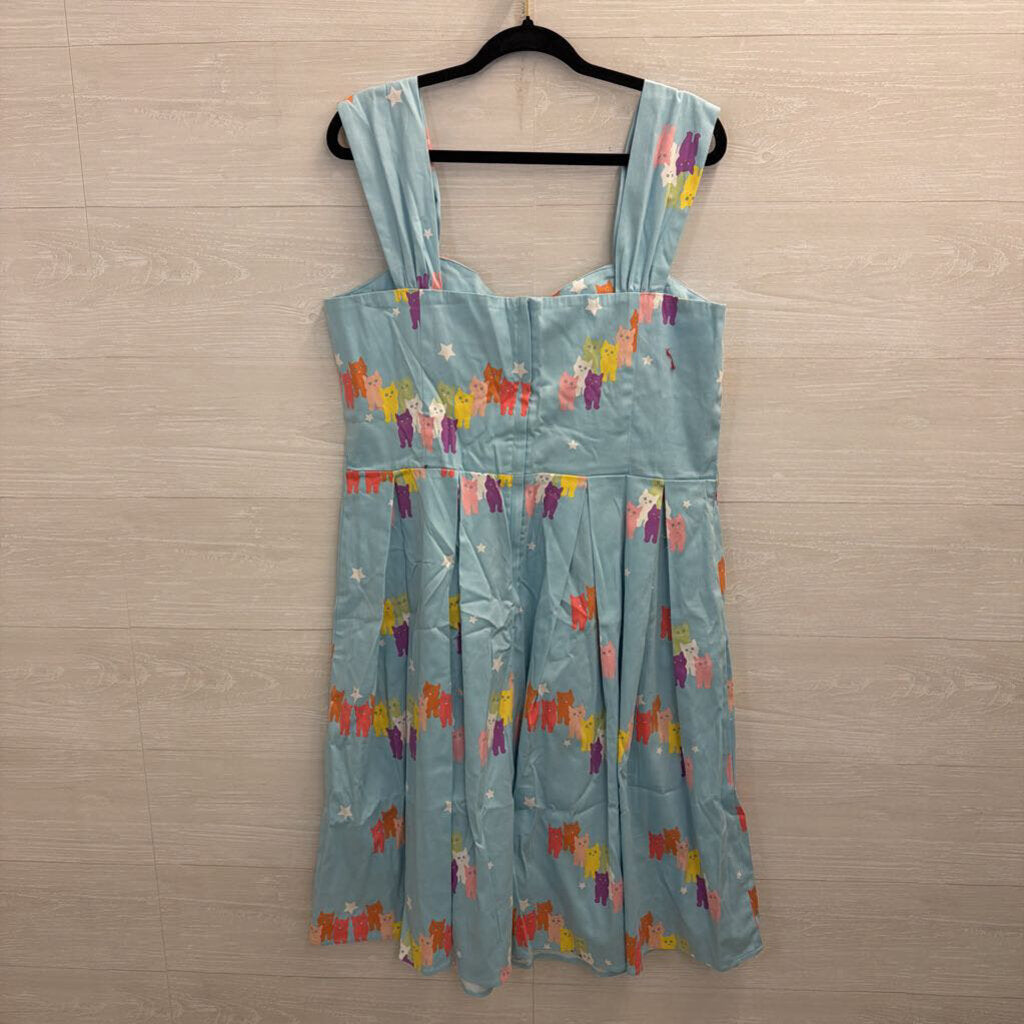ModCloth X Collectif Blue/ Multi Cat Print Retro Dress Extra Large