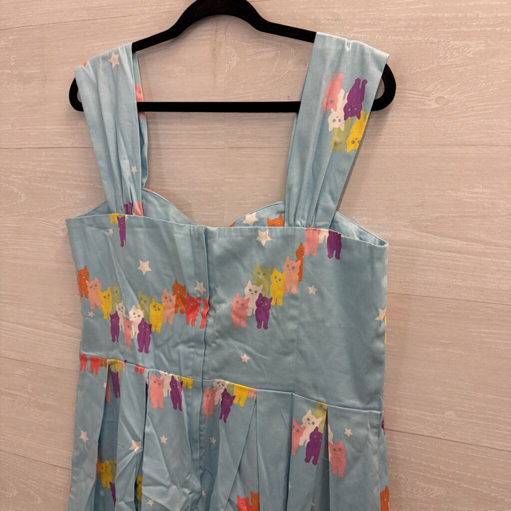 ModCloth X Collectif Blue/ Multi Cat Print Retro Dress Extra Large