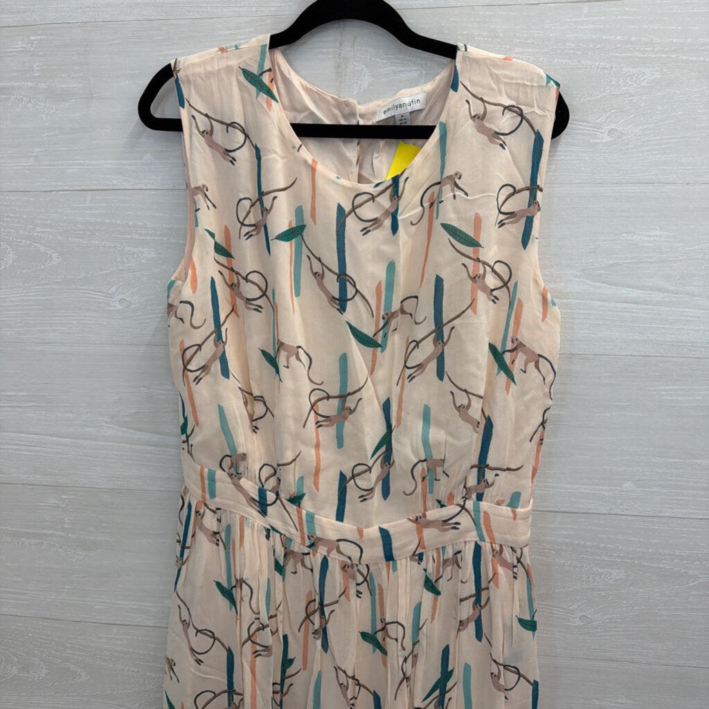 Emily and Fin Blush/ Multi Monkey Print Midi Dress Extra Large