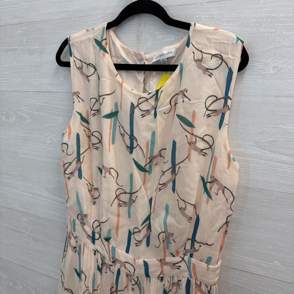 Emily and Fin Blush/ Multi Monkey Print Midi Dress Extra Large