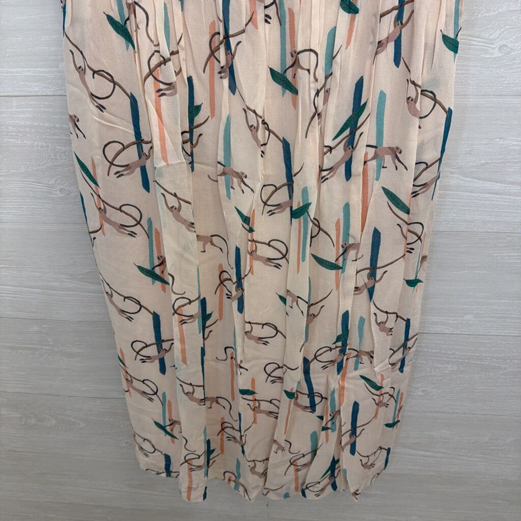 Emily and Fin Blush/ Multi Monkey Print Midi Dress Extra Large