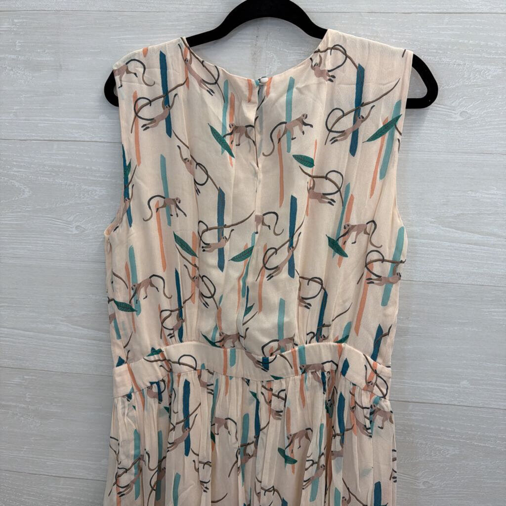Emily and Fin Blush/ Multi Monkey Print Midi Dress Extra Large