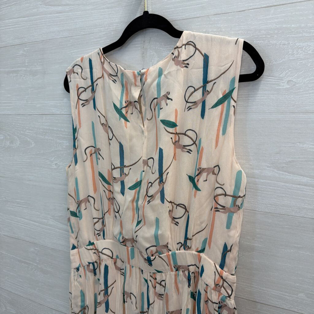 Emily and Fin Blush/ Multi Monkey Print Midi Dress Extra Large