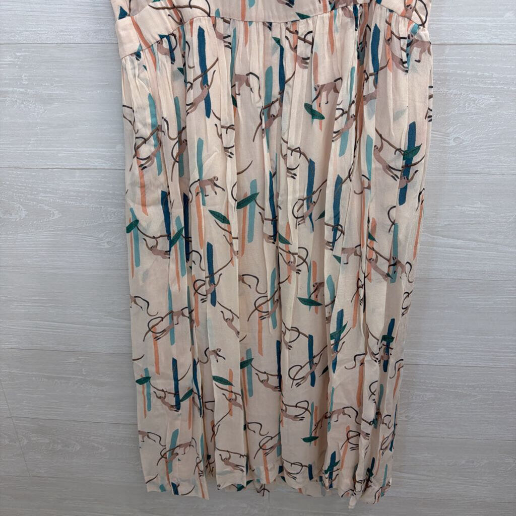 Emily and Fin Blush/ Multi Monkey Print Midi Dress Extra Large