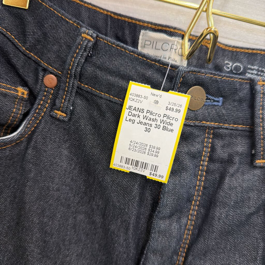 Pilcro Dark Wash Wide Leg Jeans 30
