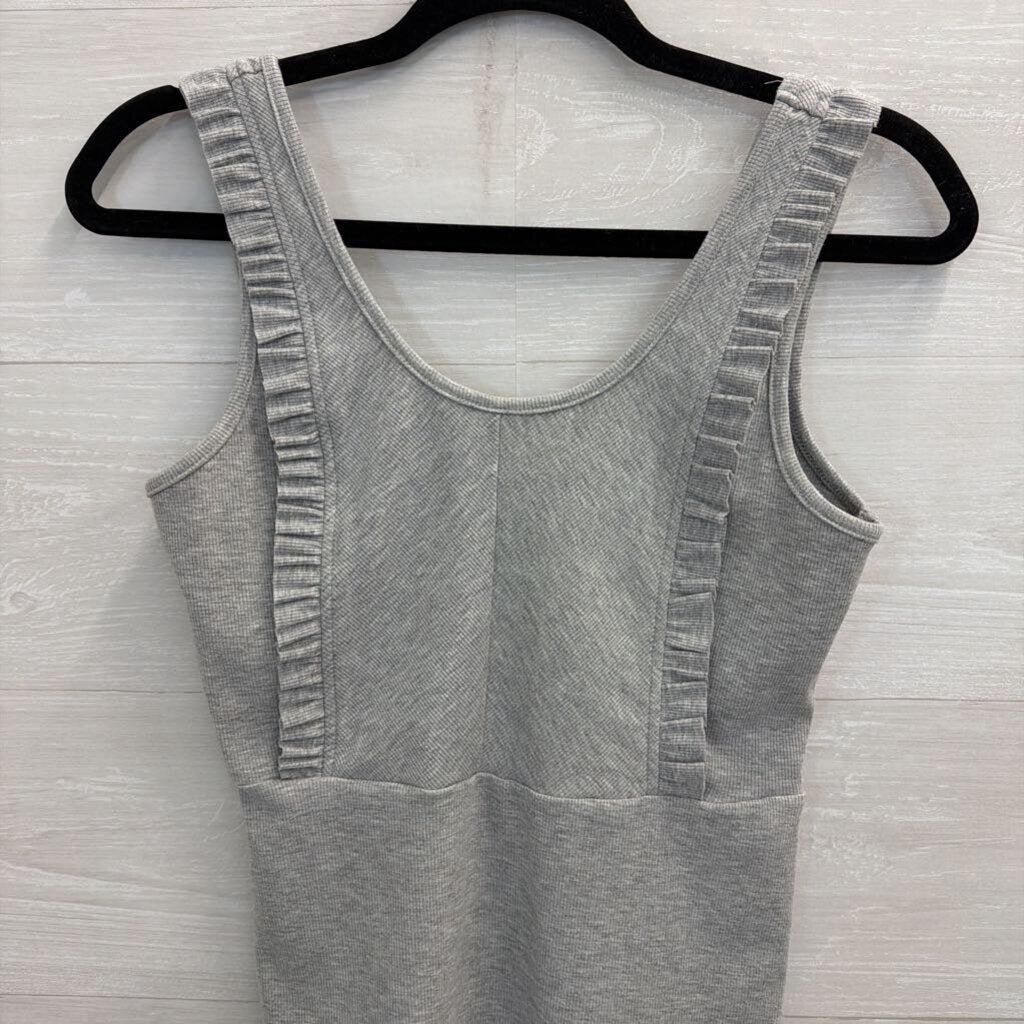 Doe and Rae Grey Ribbed Ruffle Detail Tank Top Small