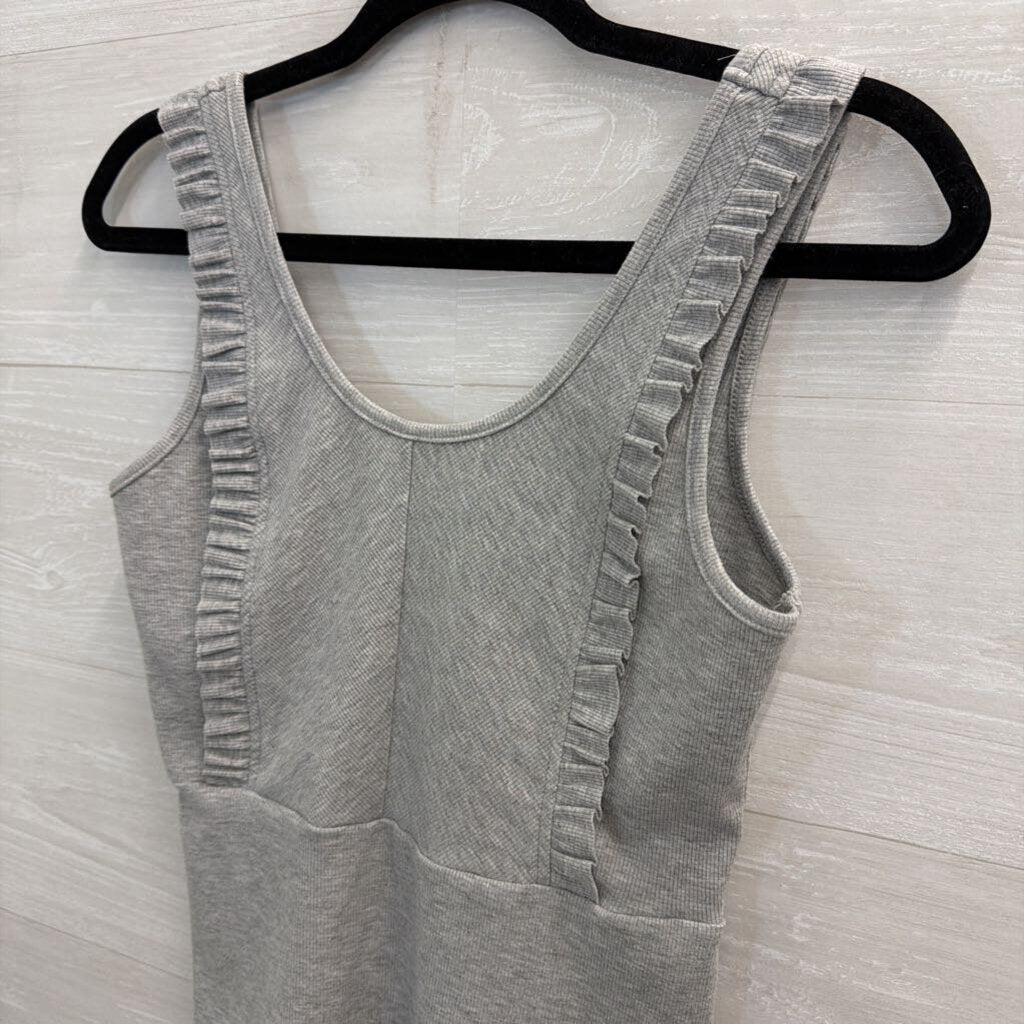 Doe and Rae Grey Ribbed Ruffle Detail Tank Top Small