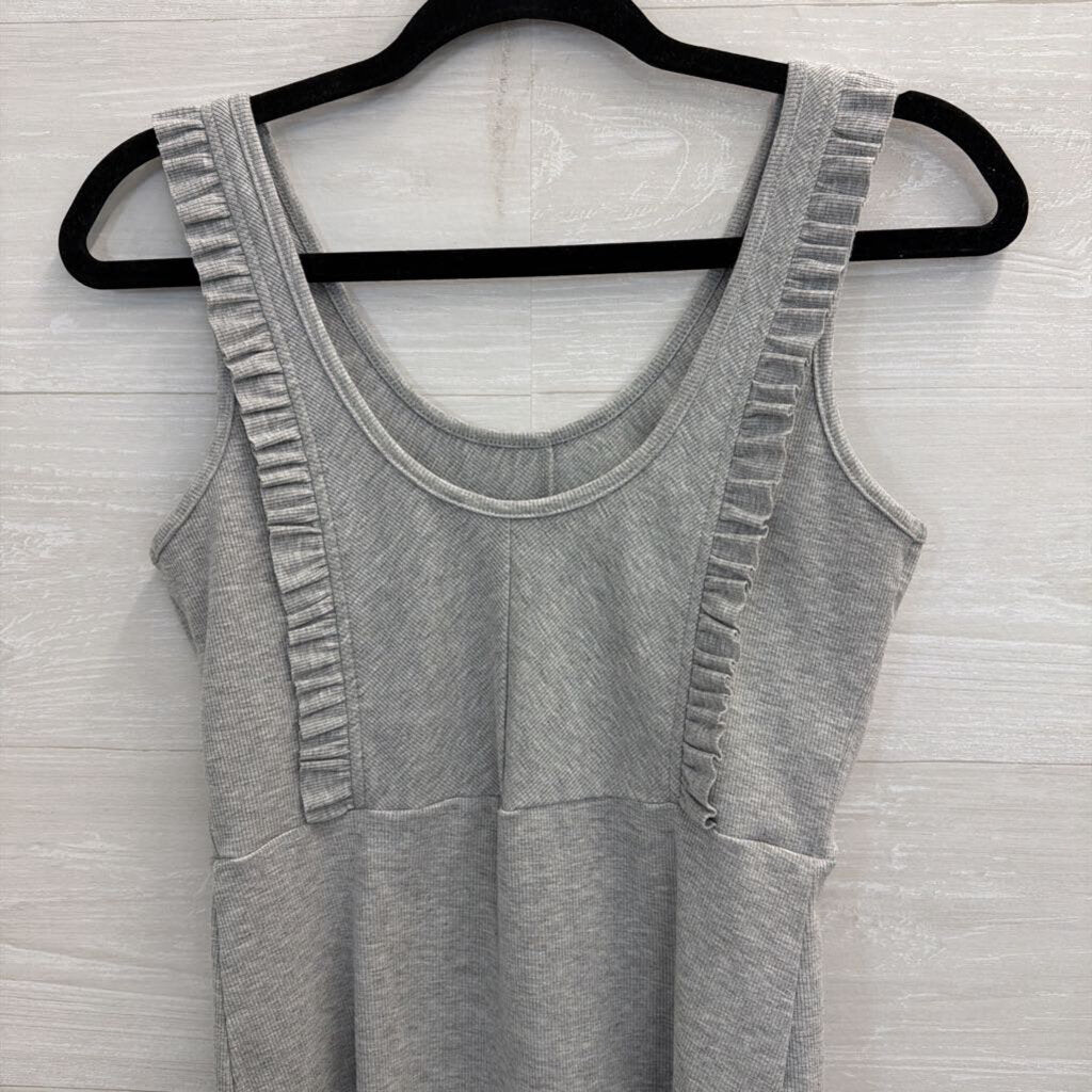 Doe and Rae Grey Ribbed Ruffle Detail Tank Top Small