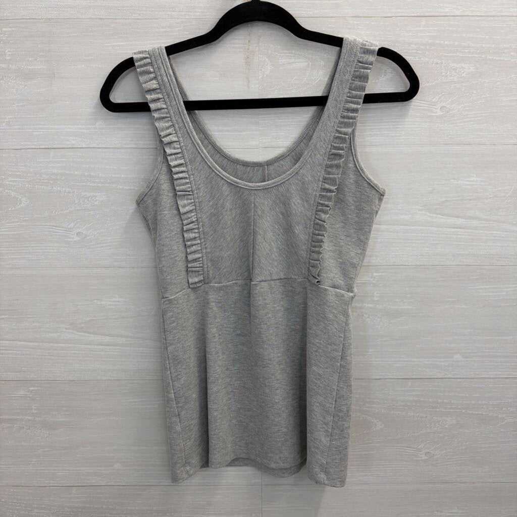 Doe and Rae Grey Ribbed Ruffle Detail Tank Top Small