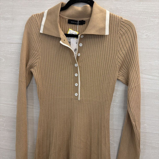 Merokeety Brown/ White Ribbed Long Sleeve Henley Dress Large
