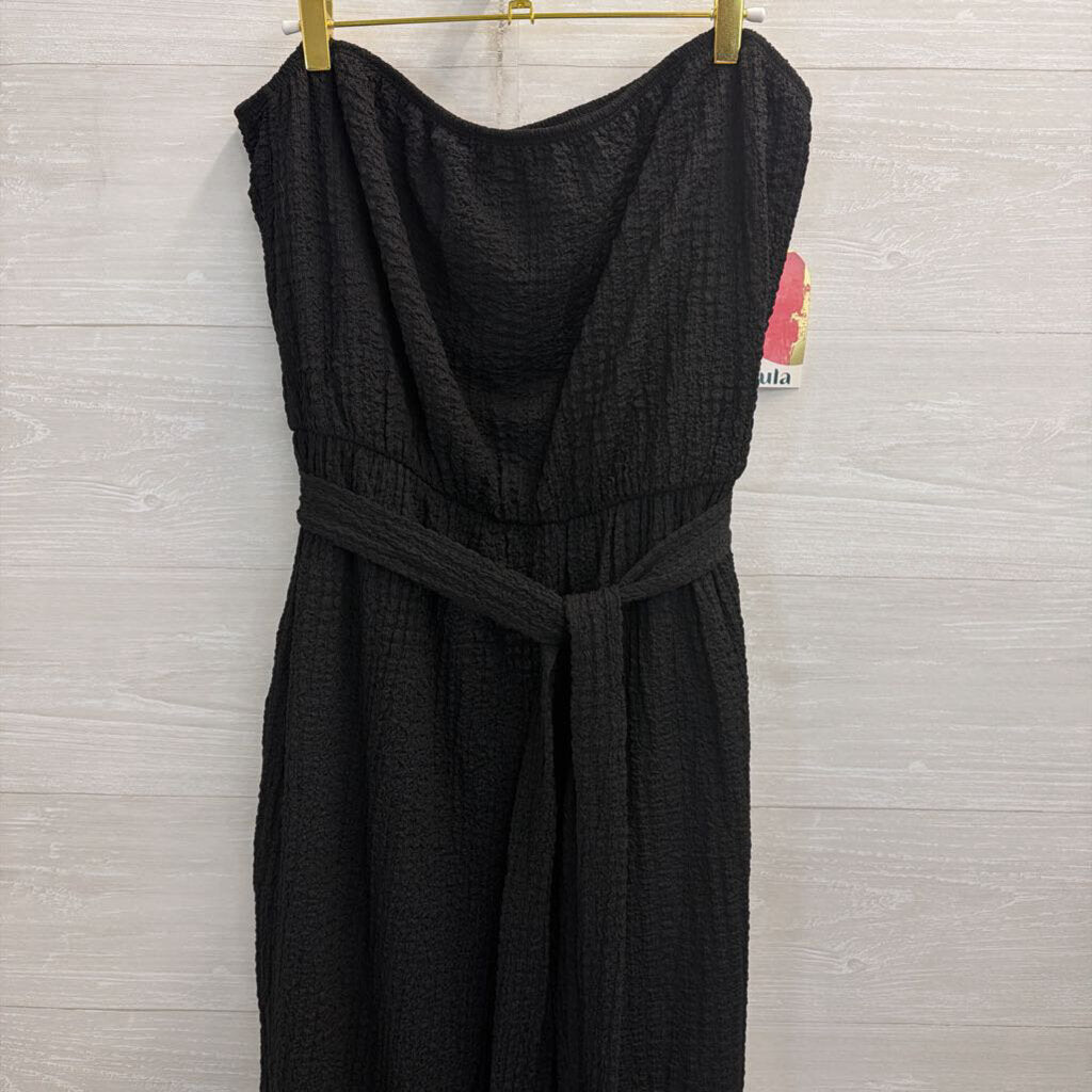 Arula Black Textured Strapless Wide Leg Jumpsuit 2X