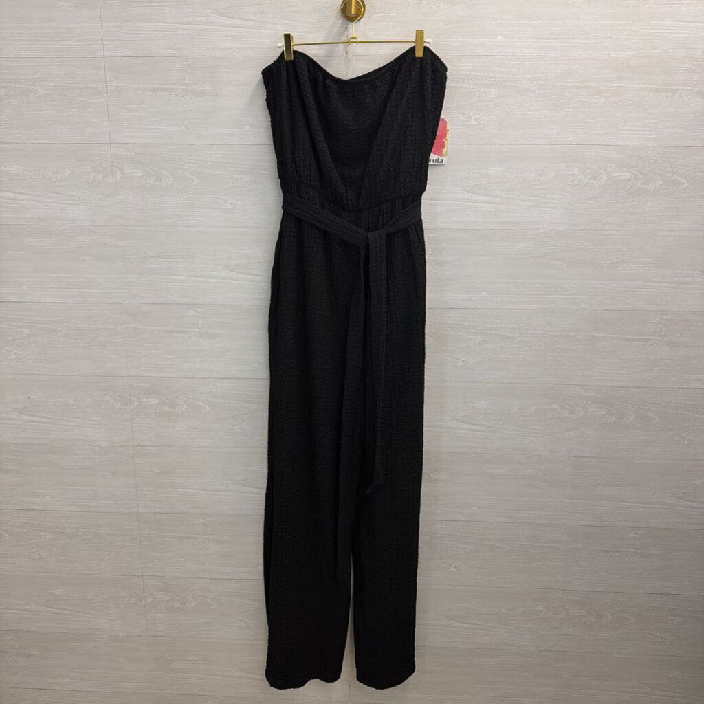 Arula Black Textured Strapless Wide Leg Jumpsuit 2X