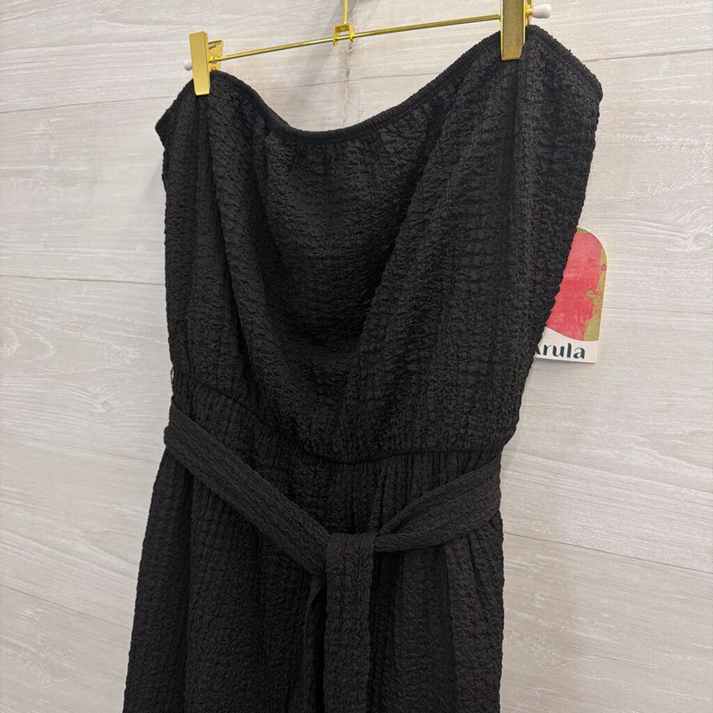 Arula Black Textured Strapless Wide Leg Jumpsuit 2X