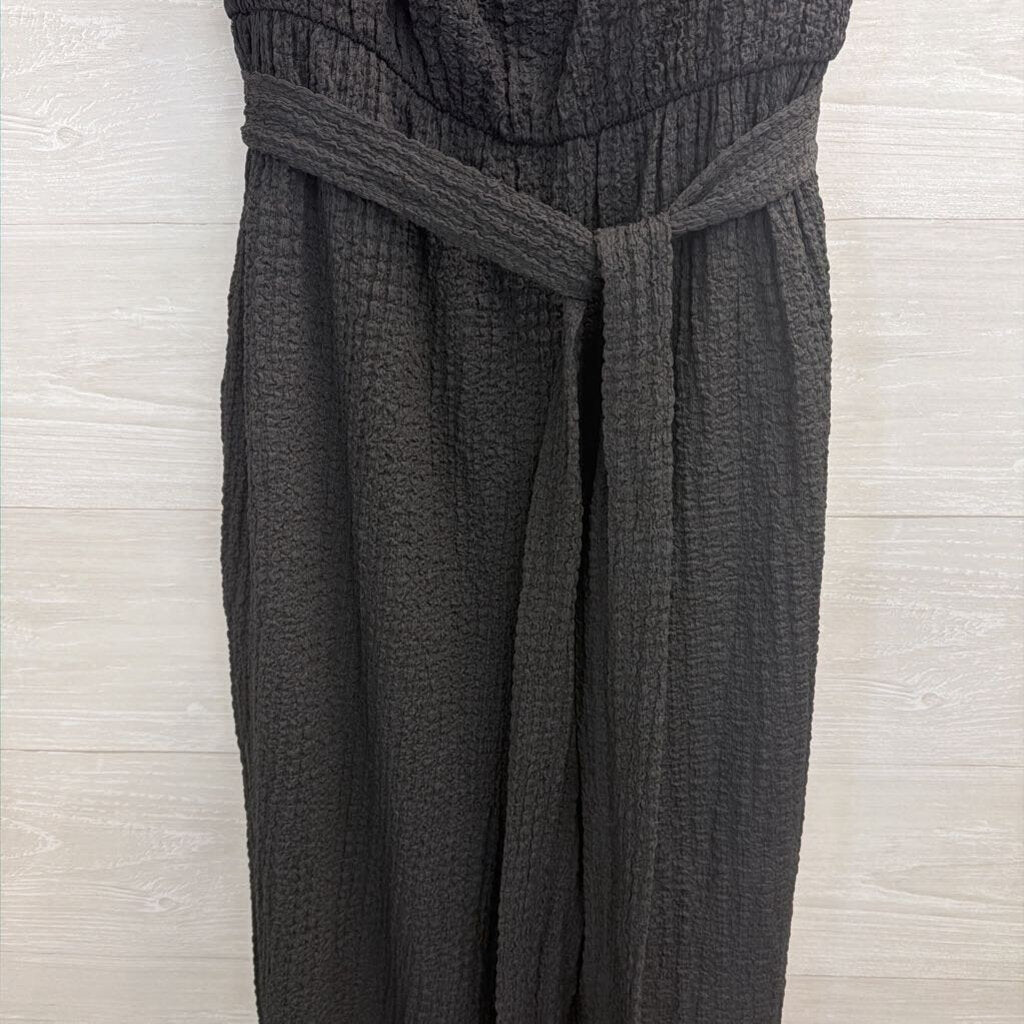 Arula Black Textured Strapless Wide Leg Jumpsuit 2X