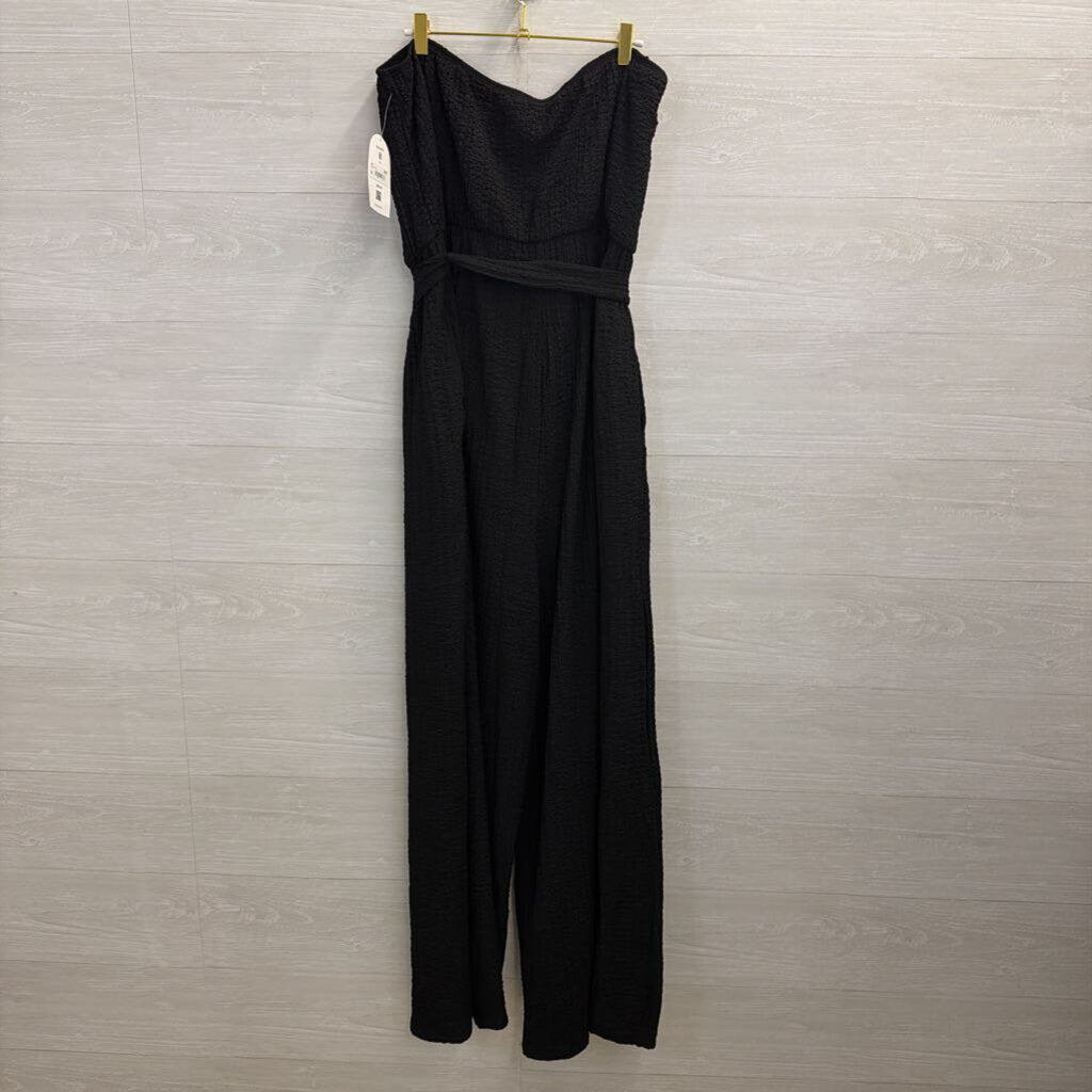 Arula Black Textured Strapless Wide Leg Jumpsuit 2X