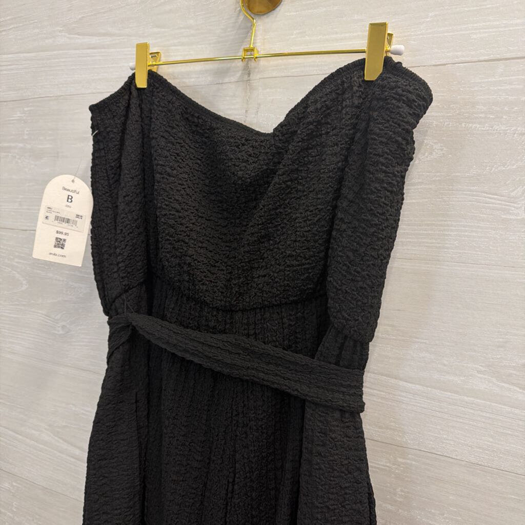 Arula Black Textured Strapless Wide Leg Jumpsuit 2X