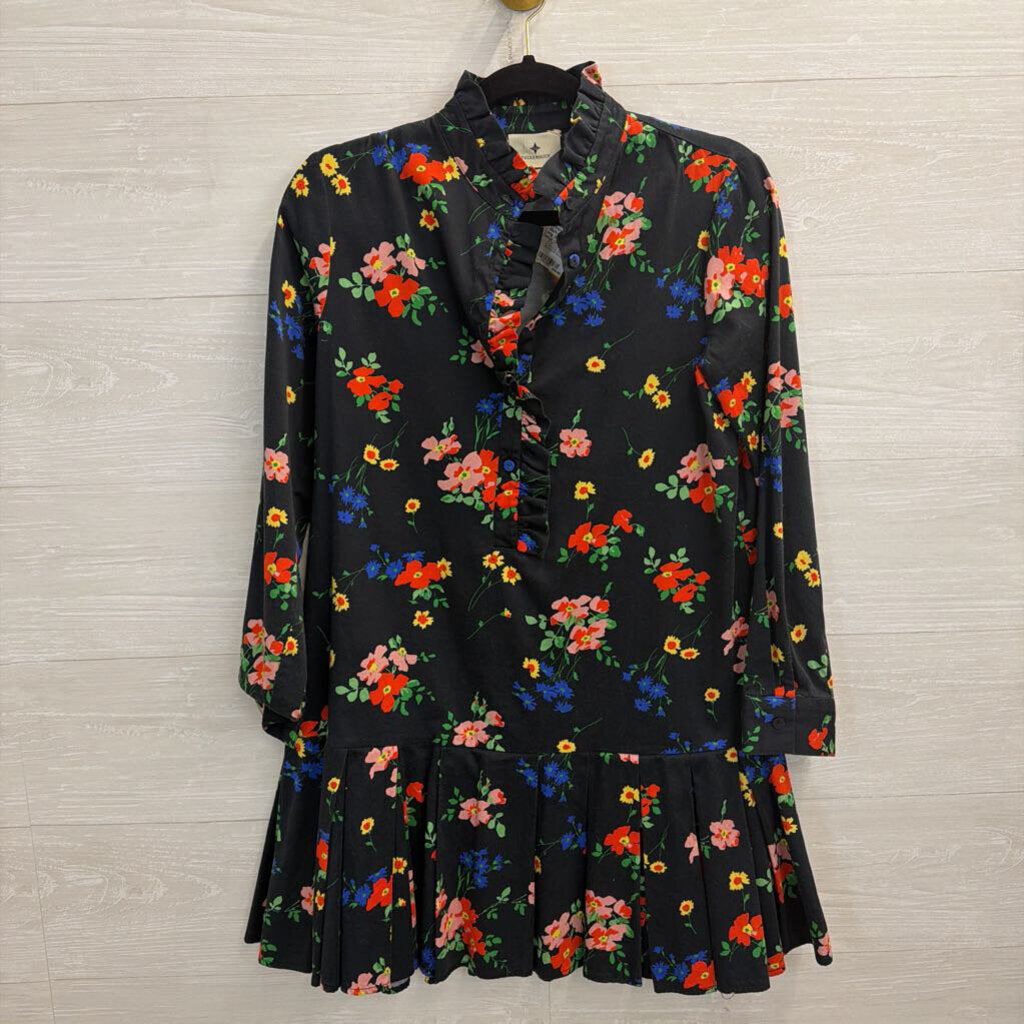 Tuckernuck Black/ Multi Floral Print Long Sleeve Ruffle Detail Dress Extra Small